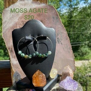 Sterling Silver Genuine Moss Agate Earrings